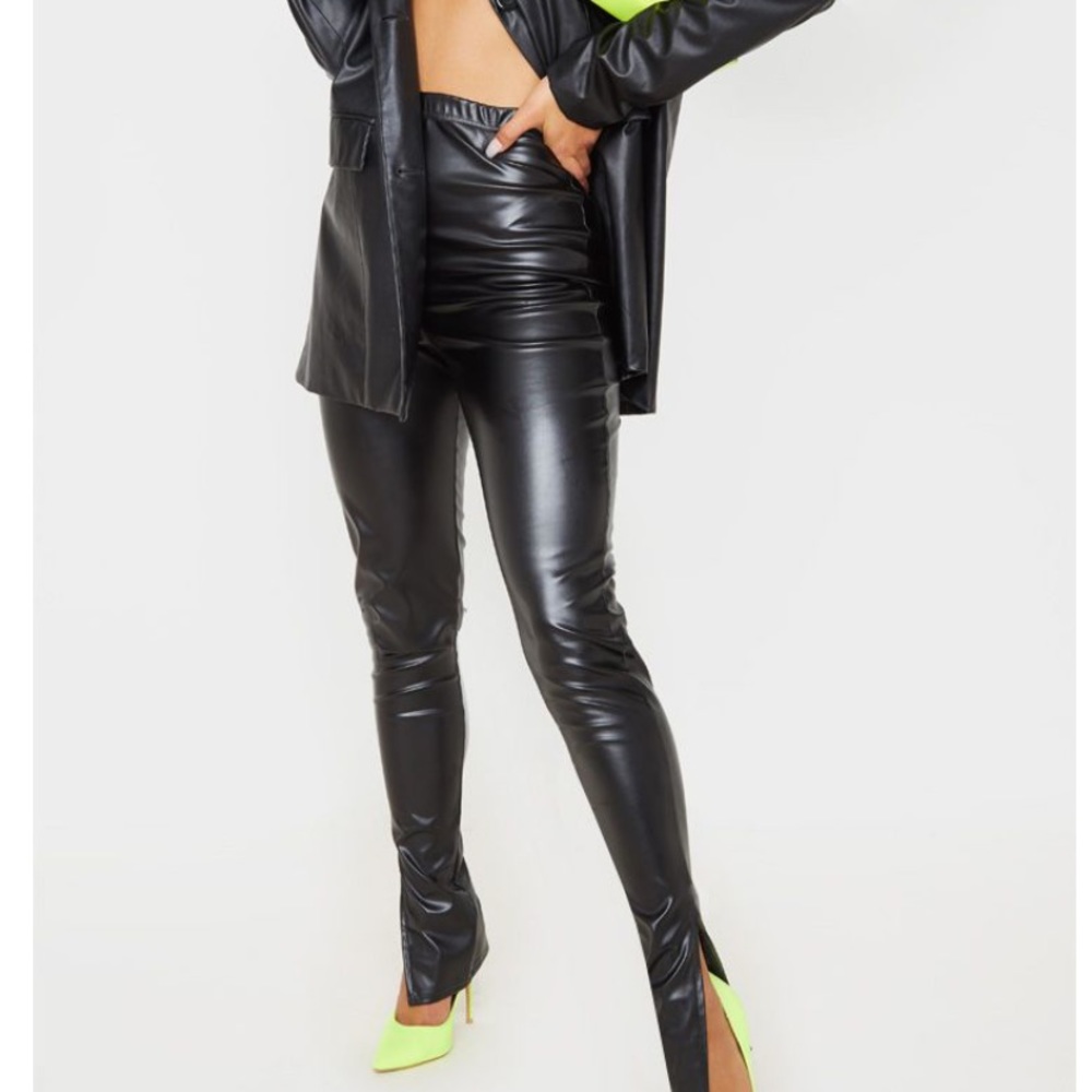 PLT faux leather split hem pants